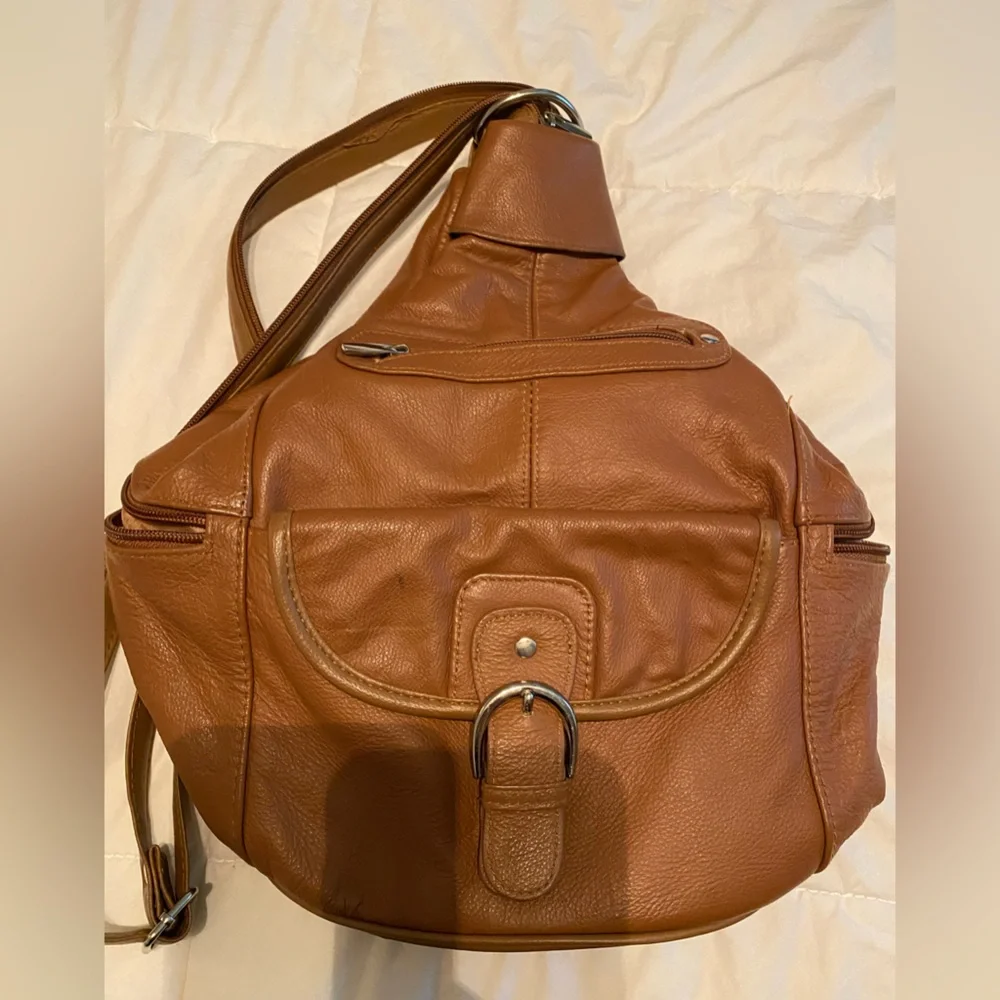 Brown - Leather back sack purse